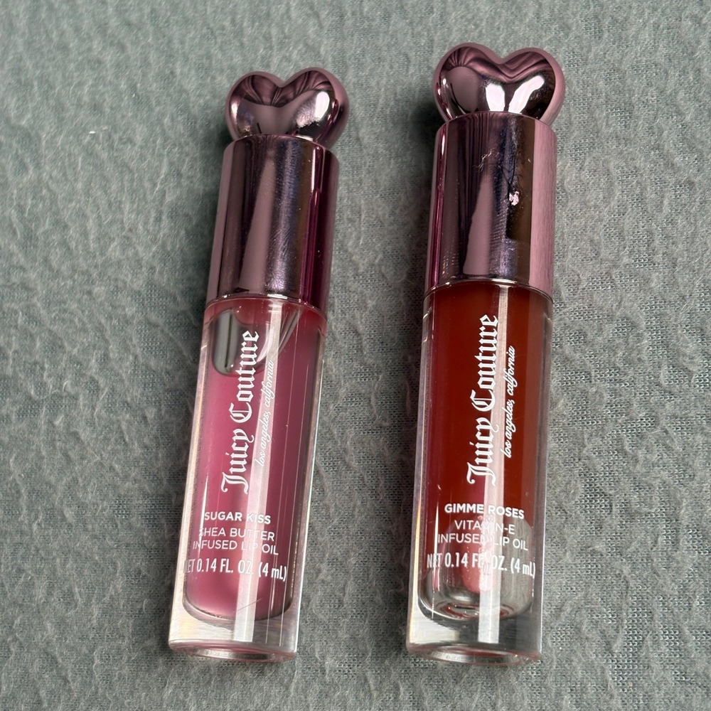 Juicy Couture Lip Oil Duo Sugar Kiss Gimme Roses Shea Butter Vitamin E 0.14oz 2p